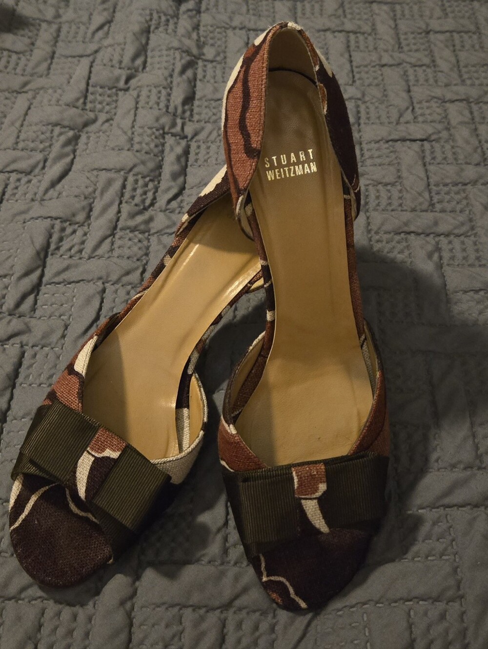 Stuart Weitzman Fabric Size US 9.5 Open Toe Slip-on Heel Shoes Brown